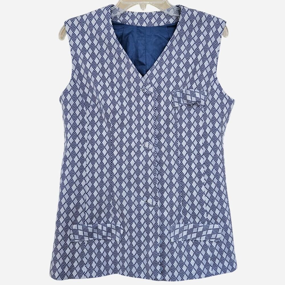 vintage twee indie blue navy diamond handmade vest